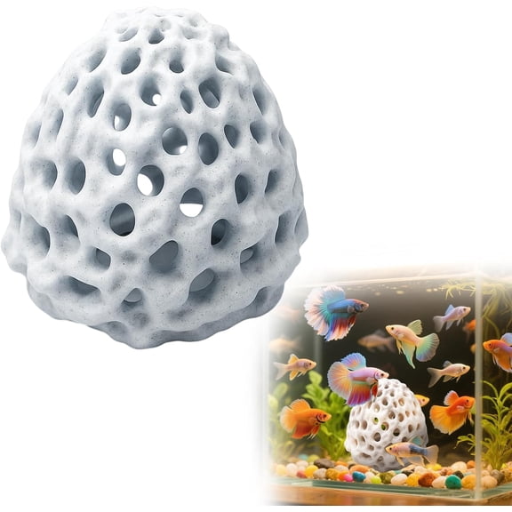 Aquarium Cave, Natural Porous Coral Rock Hideout for Shrimp and Small Fish, White Fish Tank Decoration with Multiple Holes for Aquatic Pets Shelter