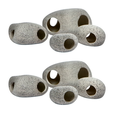 Aquarium Ceramic Hideout Habitat for Fish, and Reptiles - Set of 8 By Red Rooster Pet Co.