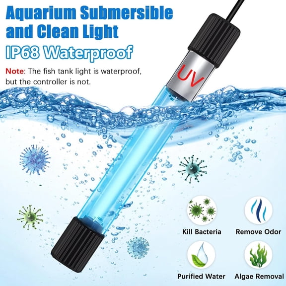 KSY Aquatics 7W UV Sterilizer with Timer, Submersible Algae Control Light for Fish Tank Pond