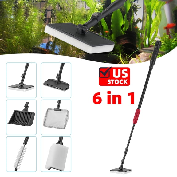 Aquarium Clean Tool 6 in 1 Fish Tank Cleaning Kit Algae Scraper Scrubber Pad Adjustable Long Handle Fish Tank Brush Cleaner Set