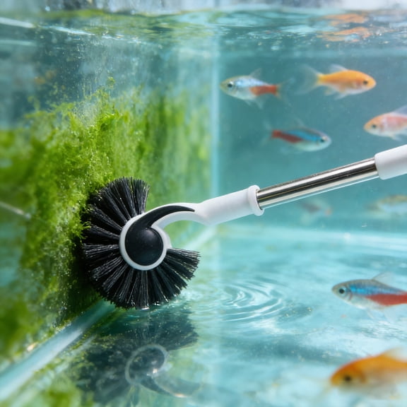 Aquarium Cleaning Brush Large Size | 37.4in Long Handle | Algae Removal Tool | Durable Stainless Steel & Plastic | Non-Slip | Fish Tank Wall Cleaner | Versatile Home Use | White | 1 Pack