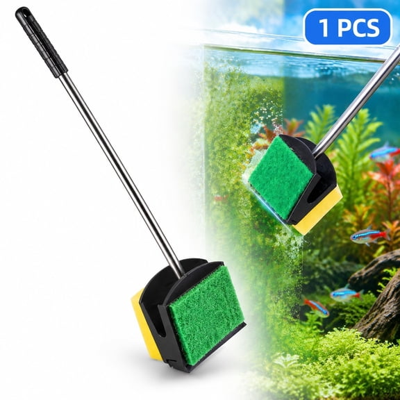 Aquarium Cleaning Brush with Long Handle, 15.4 in Double Sided Fish Tank Scrubber for Glass Walls and Algae