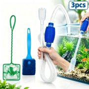 Aquarium Cleaning Kit, 3 Pc Fish Tank Siphon Hose with Pump Net and Sponge Brush for Water Changes and Tidy