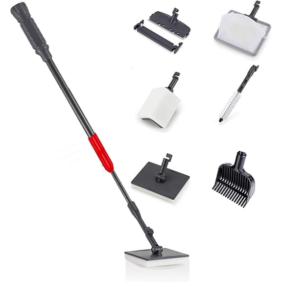 Aquarium Cleaning Kit, Fish Tank Cleaner Set, Including Algae Scraper, Sponge Pad, Fish Net, Gravel Rake and Cleaning Brush, with Telescopic Handle