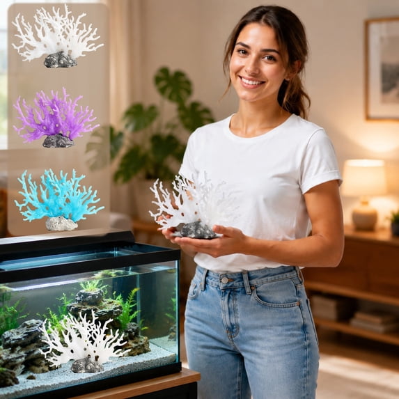Aquarium Coral Branch Decor - Soft Plastic Artificial Sea Branch, Handmade Reef Ornament, Stable Base, Safe For Fish, Saltwater Tank Decoration