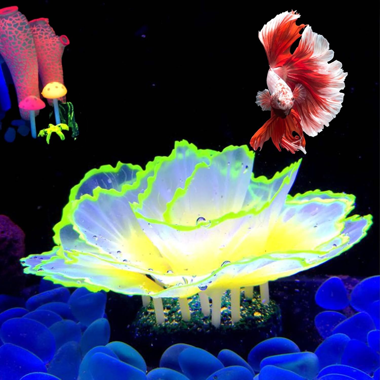 Aquarium Coral Ornament Glowing Effect Coral Decor Resin Fish Tank ... - Goldfish Tank Decoration With Fan Coral