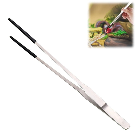 Aquarium Curved Feeding Tweezers for Reptiles with Rubber Tip, Terrarium Feeding Tongs