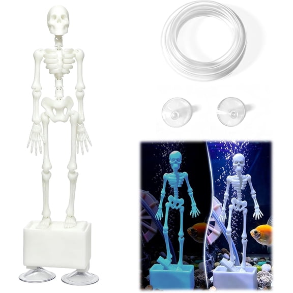 Aquarium Dancing Skeleton, Skull Aquarium Ornament, 3D Printed Air Powered Dynamic Moving Skull Oxygenating with Air Hose, Funny Gift for All Fish Lovers