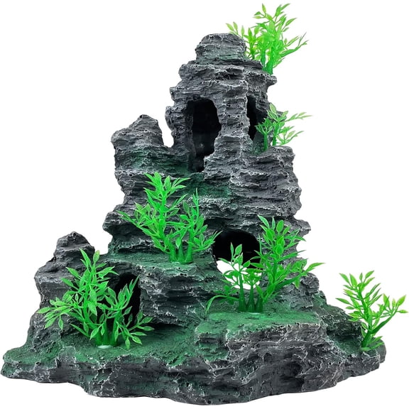 Aquarium Decor Large and Tall for Fish Tank Rock Cave Hideout-Large | Aquarium Mountain View Stone Plants Ornaments Aquarium Decor Tree House Cave Fish Tank Decorations