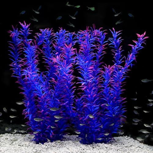 Aquarium Decor Plastic Plants Extra Large 21 Inches Artificial Fish Tank Plants Tall Fish Tank Decorations (Purple 2pcs)
