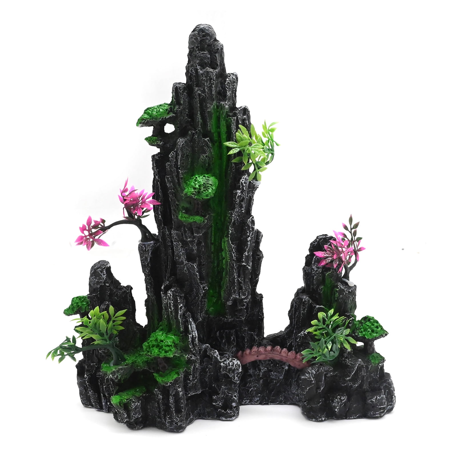Artificial Mountain Stone Cave Aquarium Decor - Tree Design, 12.2×9.5×4.7in, Ideal Fish Hiding & Resting Spot