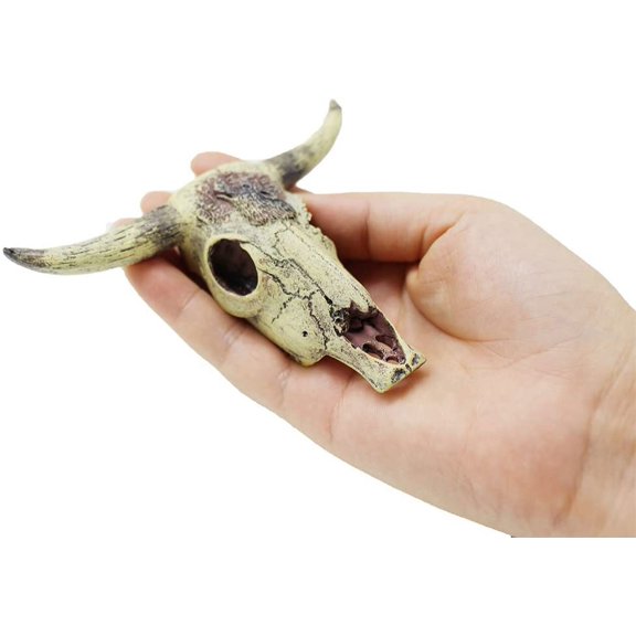 Aquarium Decoration, Fish Tank Small Skull,Fish Turtle Hidden, Bonsai beautification. Cave Landscape Pet Reptile House Shrimps & Snails Love Them (Cattle Skull)