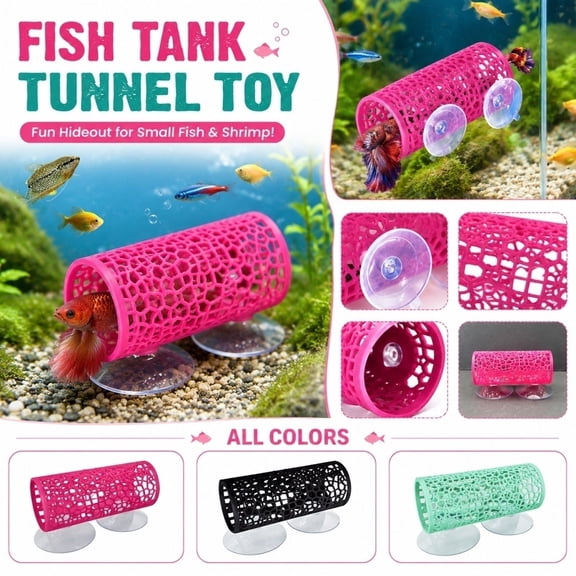 Aquarium Decoration Fish Tank , Swim Through Tunnel Cave Ornament For And Small Fish, Underwater Shelter For Aquatic Pet Habitat Enrichment, 1Pack Hot Pink