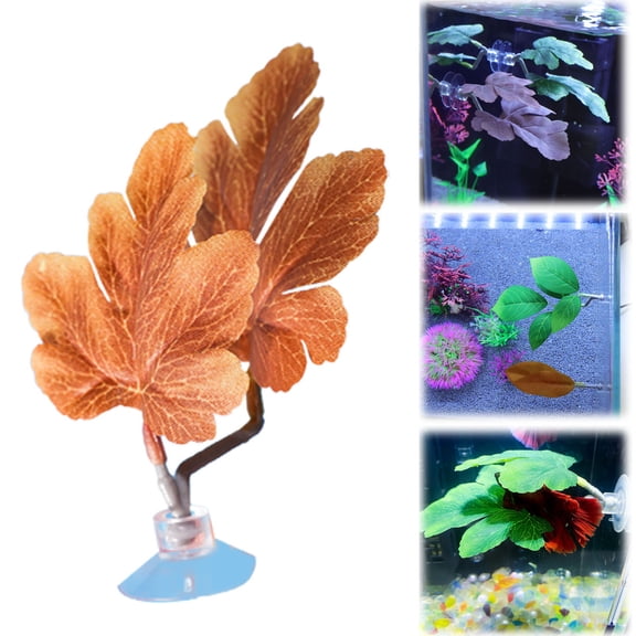 Aquarium Decoration Leaf,Lifelike Plastic Betta Rest Leaf with Suction Cup,For Fish Tank Breeding & Hiding,1PC,Orange