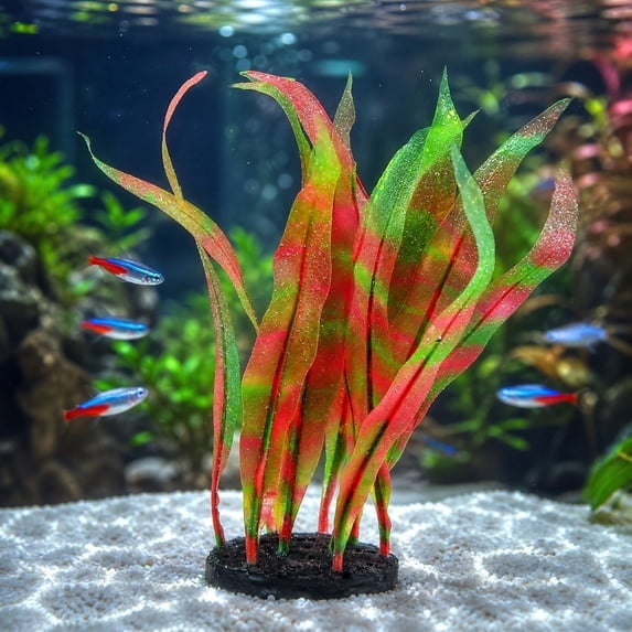 Aquarium Decorations, Artificial Aquatic Plants Soft Silica with Base for Saltwater Tank Decor, Realistic Low Maintenance