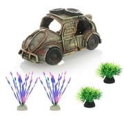Aquarium Decorations - Fish Tank Accessories with Hide Cave, Plastic Plants Fish Tank Decor Set Hideout, Small10-20 gal Rock