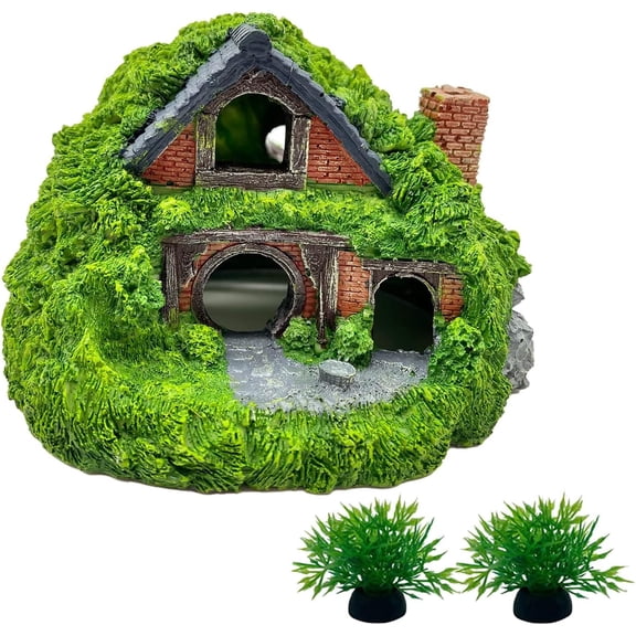 Aquarium Decorations Fish Tank Hobbit Betta Cave, Resin Fish Hideout Cave Ornament for Goldfish, Shrimp, Guppy Small Fish