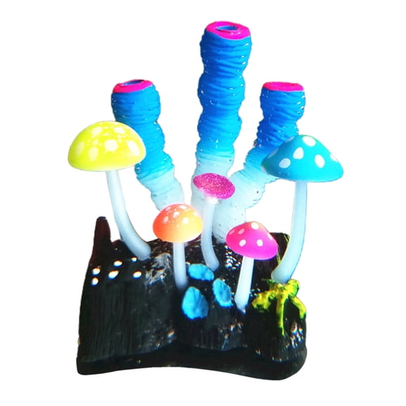 Aquarium Decorations, Glowing Coral Plant Ornaments for Betta Fish Tank Decorations, Glow Mushroom Decor