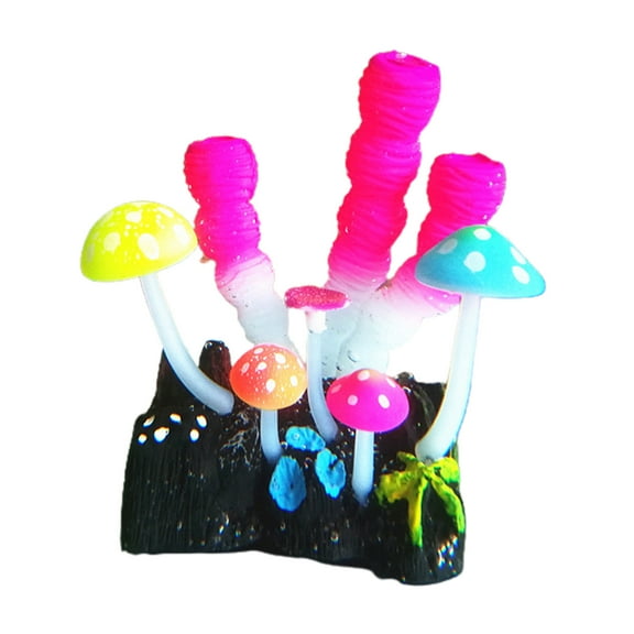 Aquarium Decorations, Glowing Coral Plant Ornaments for Betta Fish Tank Decorations, Glow Mushroom Decor