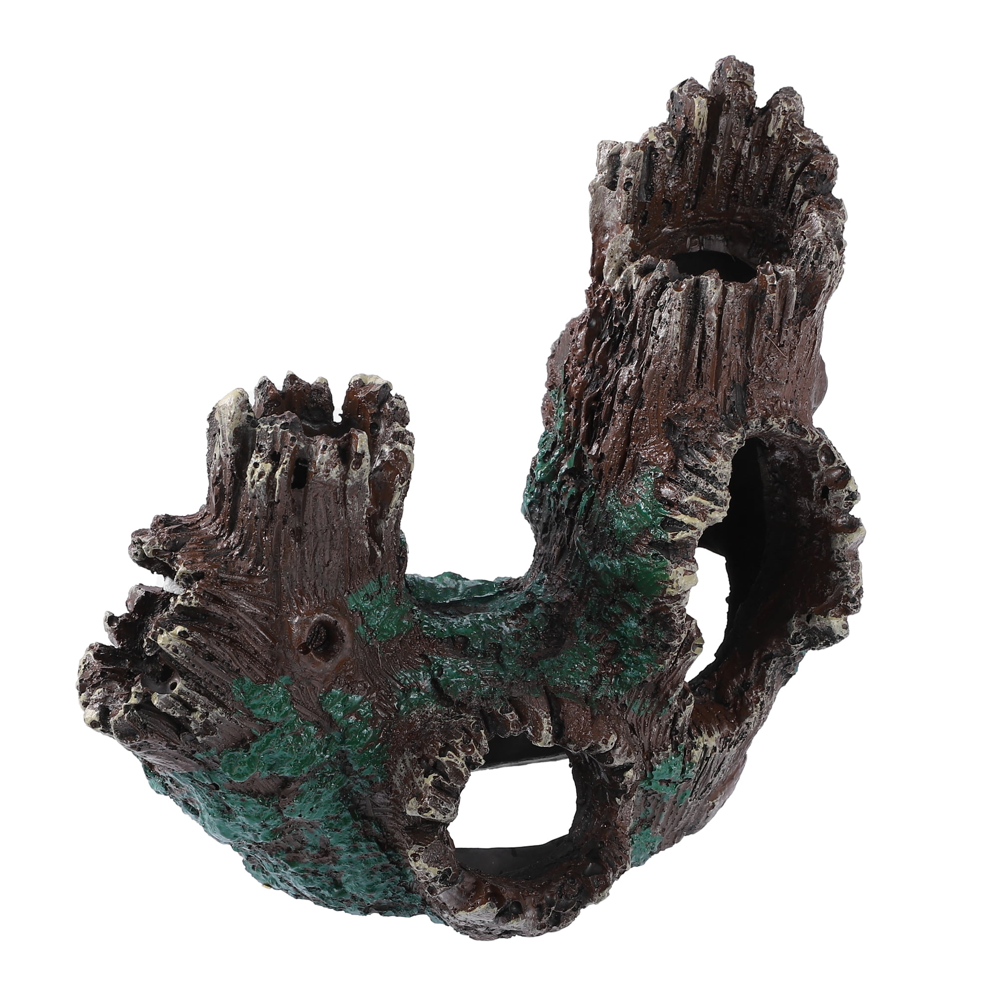 Aquarium Decorations Hollow Tree Trunk Ornament Resin Fish Accessories Brown Green 5.51" Length