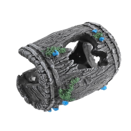 Aquarium Decorations Hollow Tree Trunk Ornament Resin Fish Accessories Gray Green Blue 3.15" Length