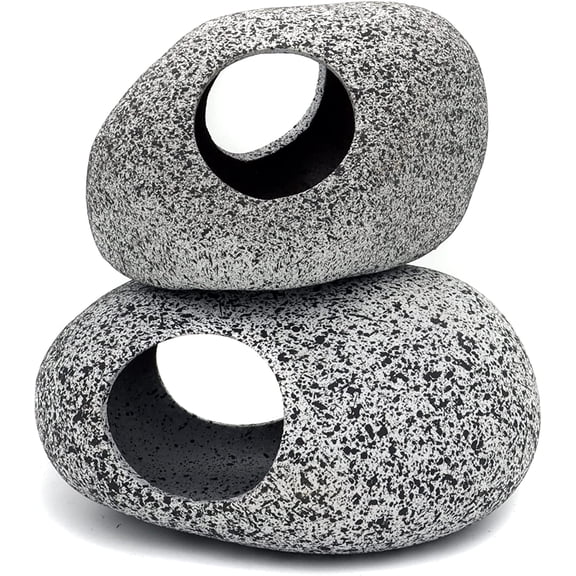 Aquarium Decorations Rock, Ceramic Shelters - Shrimp Habitat, Breeding Tube, Hiding cave, Stackable Fish Tank Decor Cave for Hiding, Betta Fish (J001+J002)