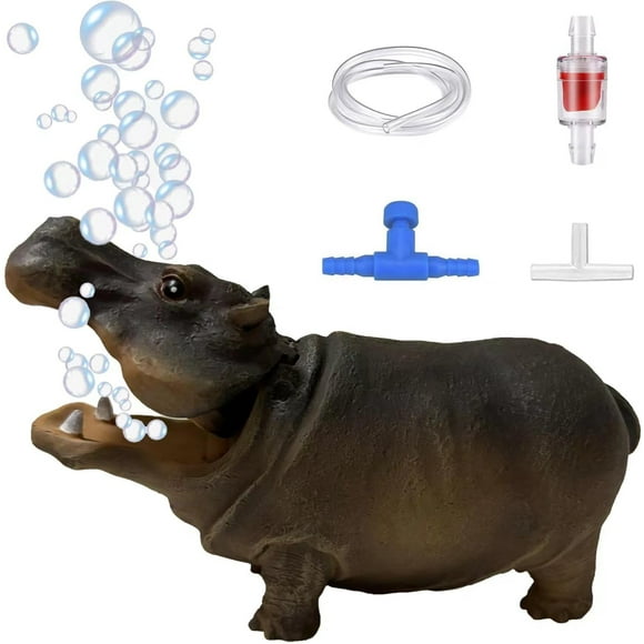 Aquarium Decorations, Tawatiler Fish Tank Bubbler Decorations Aquarium Ornament Kit with Air Stone Pump - Hippo Aquarium Decor (6.56ft Tube)
