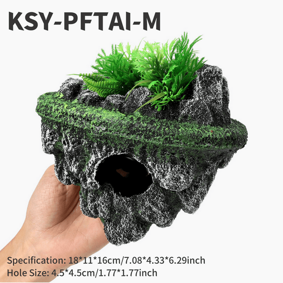 Aquarium Decorative Floating Island, Vibrant Fish Tank Decorations, Interactive Fish Tank Toy for Betta Fish, Guppies, Goldfish, Shrimps, and Hermit Crabs, Green(M-Size)