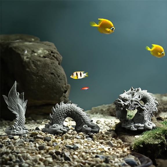 Aquarium Dragon Statue Sandstone Ornaments Asian Fish Tank Decor for Freshwater Saltwater Tank Landscape Garden Decorations,Gray