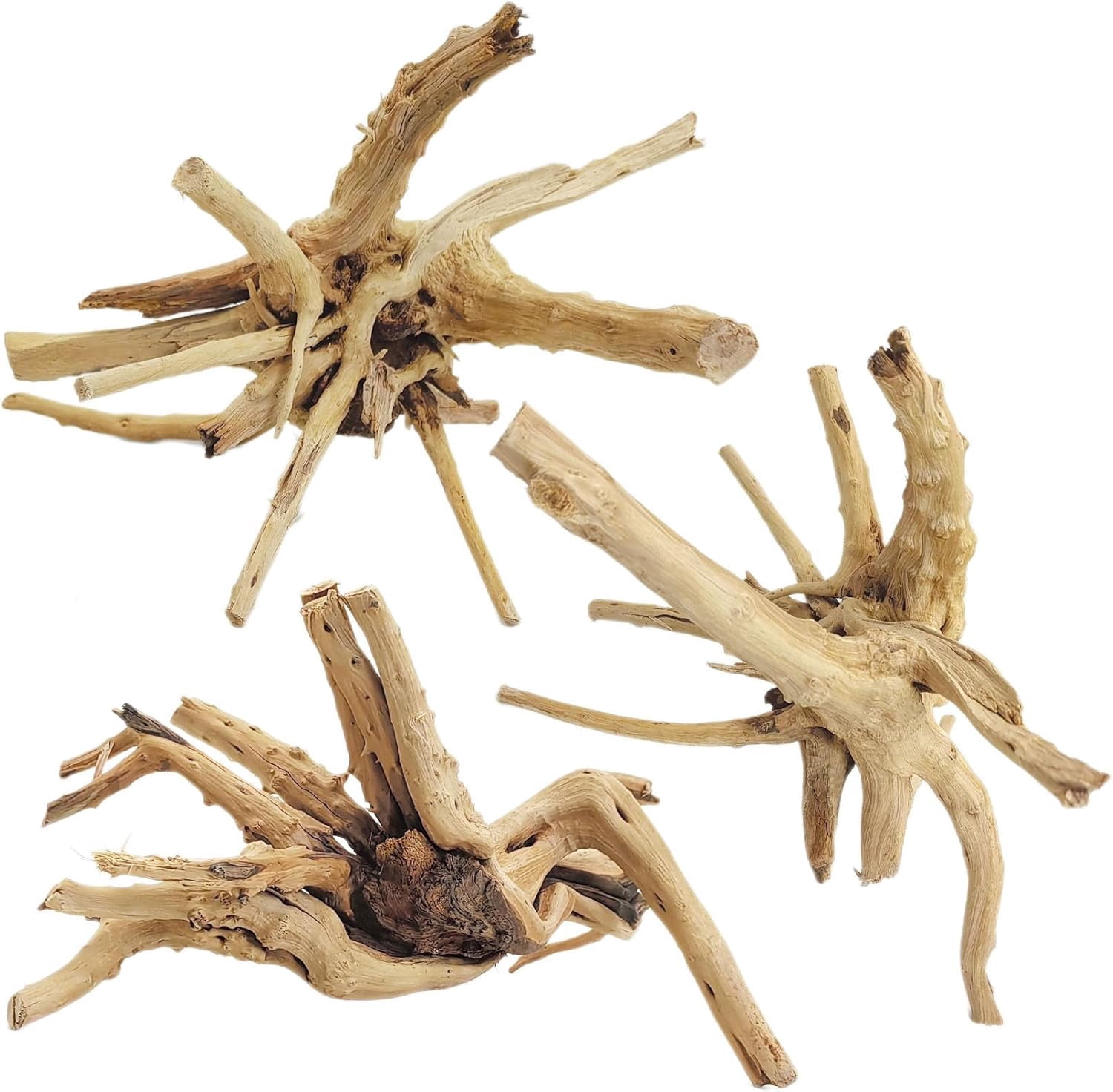 Aquarium Driftwood, 7-11" Spider Wood Sinkable Driftwood for Fish Tank Decorations Natural Branches for Reptile, Assorted Spider Wood Branch Pack of 3