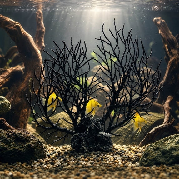 Aquarium Fake Sea Branch Soft Plastic with Base, Realistic Flexible Coral Reef Decoration for Saltwater Tank, Safe Gentle Hideout for Fish Shrimp Betta Aquascaping