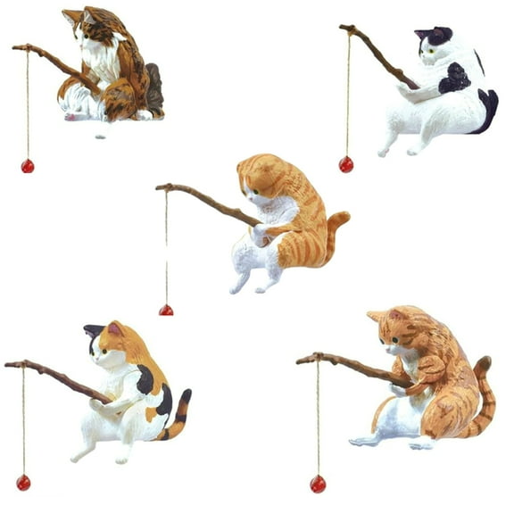 Aquarium Figurine Decorations Miniature Fishing Cat Landscaping Accessory