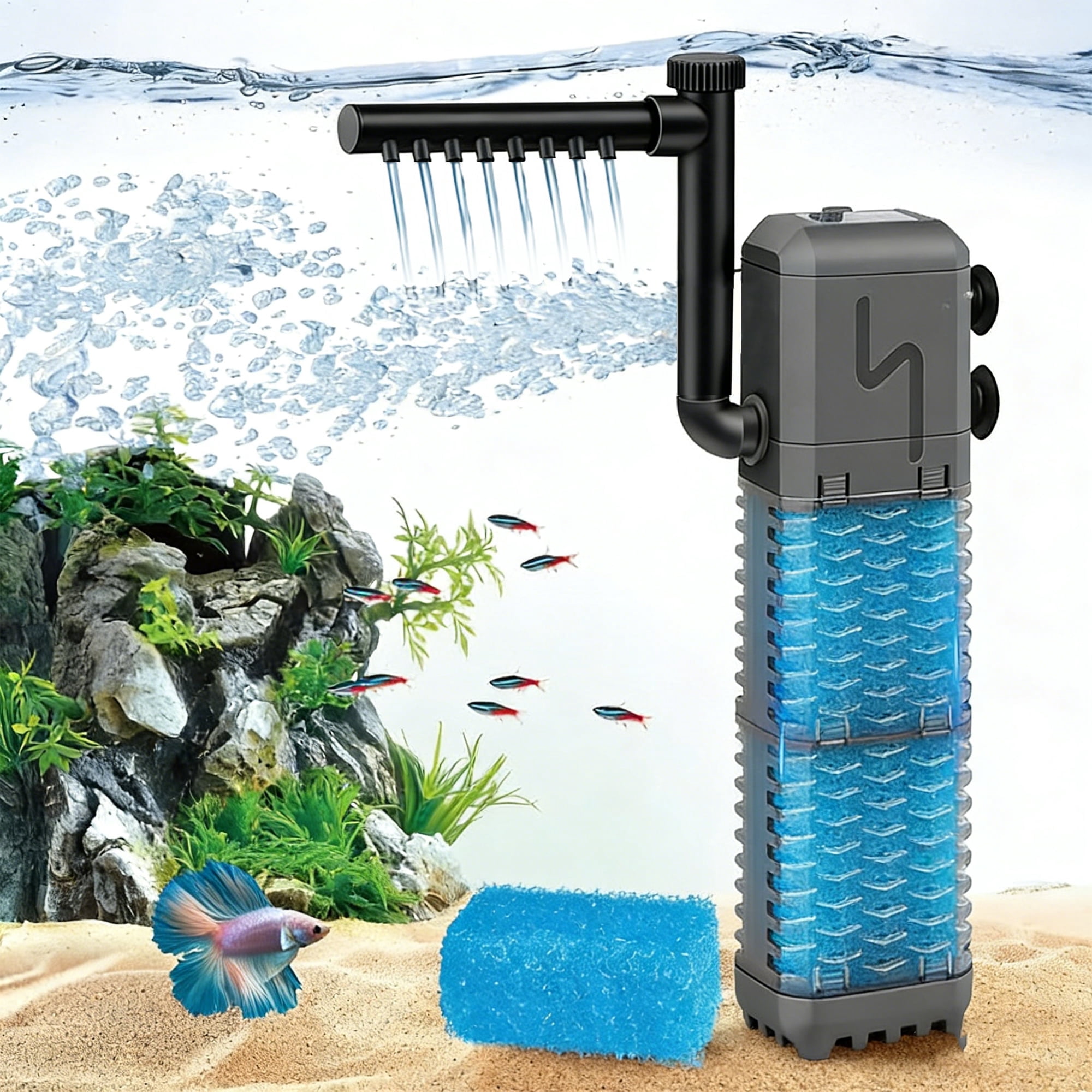 Aquarium Filter for 30-70 Gallons, Fish Tank Filter with Filtration, Oxygenation, Circulation, Adjustable WaterFlow, Submersible Fish Tank Filters with Circulation System for Fresh/Saltwater Tank
