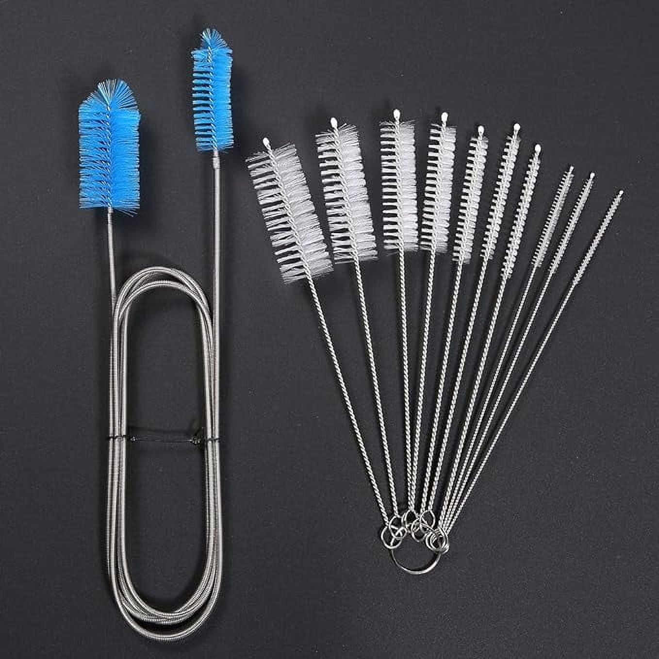 Aquarium Filter Brush Set Flexible Double Ended Bristles Hose Cleaner with Stainless Steel Long Tube Cleaning Brush and 10 Pcs Different Sizes Bristles Brushes for Fish Tank for Home Kitchen
