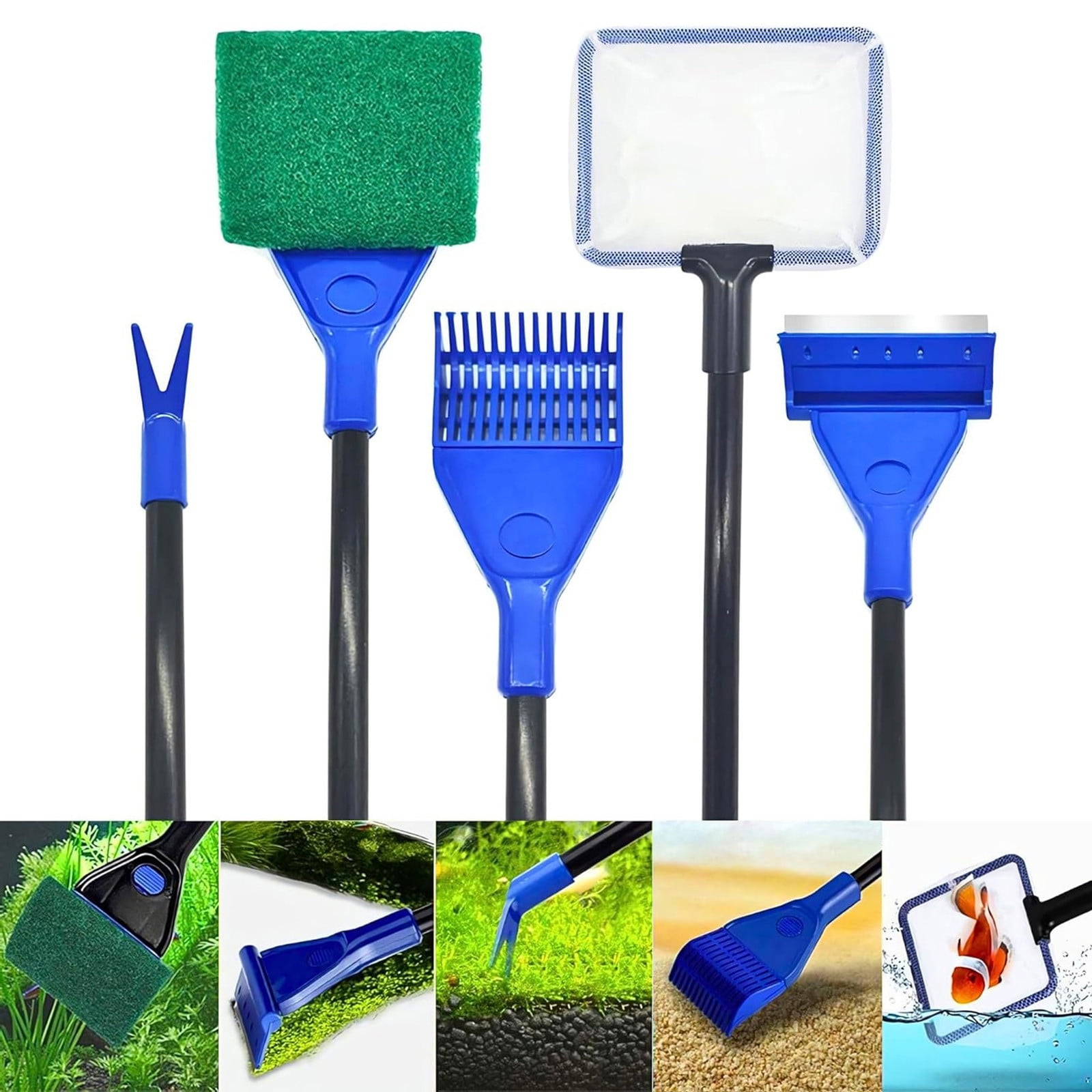 Aquarium Filter Media Foam,Portable 5-in-1 Fish Tank Cleaning Set with Long Handle Brush for Efficient Aquarium Maintenance and Fish Tank Care