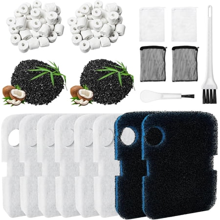 Aquarium Filter Media Set Canister Filter Media,White Floss Pads,Bio Sponge Filters,Ceramic Rings,Activated Carbons,Mesh Bags&Cleaning Brushes