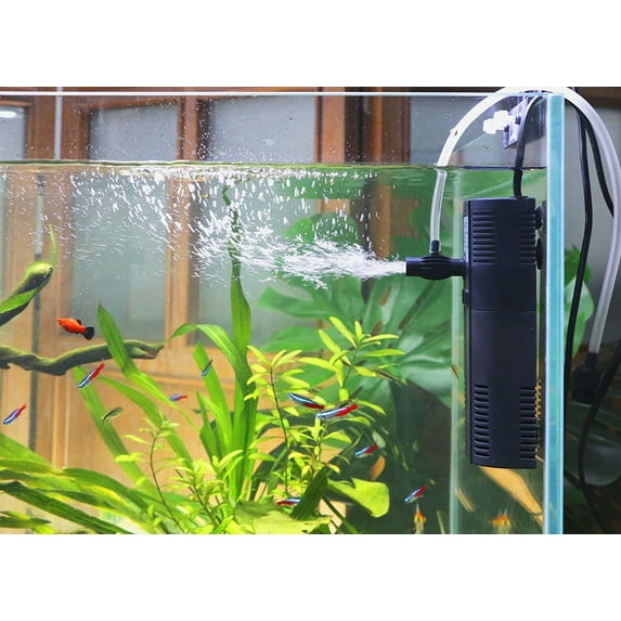 Aquarium Filter Pump for 5 10 20 Gallon Tank Crystal 120GPH Biochemical Filtration Submersible Betta Fish Tank Filters Quiet Air Pump w/Carbon Cartridge 2 in 1 TARARIUM
