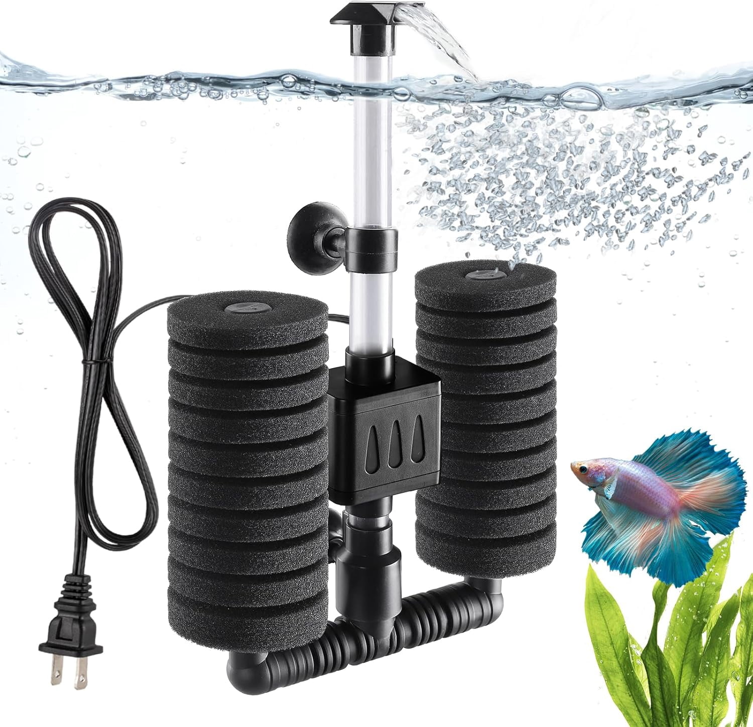 Aquarium Filter Submersible Internal Power Filter with Multi-Stage Filtration for Freshwater & Saltwater Fish Tanks, Quiet Electric Pump for 10-40 Gallon (110V/60Hz)