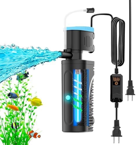 Aquarium Filter | U-V Fish Tank Filter for Green Water Cleaning | U-V Clarifier with Timer | Aeration & Rainfall Mode | Turtle Tank Filter | Submersible Pump with Filter | for 10-30 Gallons