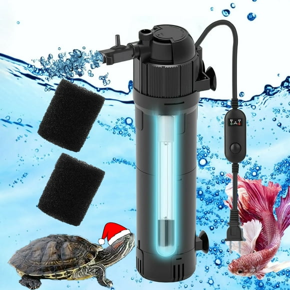 Aquarium Filter U-V Light 5 in 1 Fish Tank Filter, Tawatiler 170 GPH Green Water Cleaning Filter Pump with Timer, Dual Mode (Aeration/Rainfall) for 40-170 Gallon Aquariums (8W U-V+6W Pump)