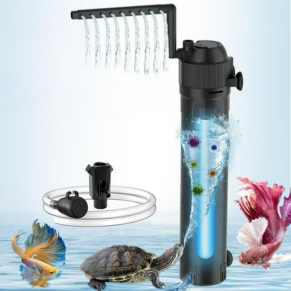 Aquarium Filter U-V Light 5 in 1 Fish Tank Filter, Tawatiler 210 GPH Green Water Cleaning Filter Pump with Timer, Dual Mode (Aeration/Rainfall) for 40-200 Gallon Aquariums (10W U-V+8W Pump)