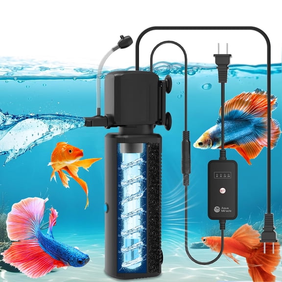 Tawatiler Aquarium Filter with U - V Light, 4 in 1 Fish Tank Filter with Timer for Green Water, Turtle Filter with Aeration & Rainfall Mode Green Water Cleaning Filter Pump for Aquarium 10-30 Gallon