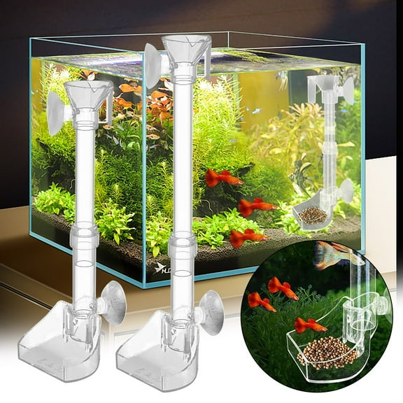 Aquarium Fish Feeder Set | Retractable Adjustable Acrylic Automatic Dispensing Unit | 18 cm Length | Extension Tube 13.5 cm | Food Compartment 3.5×5×6 cm | 1.8 cm Feeding Mouth | 2 Suction Cups