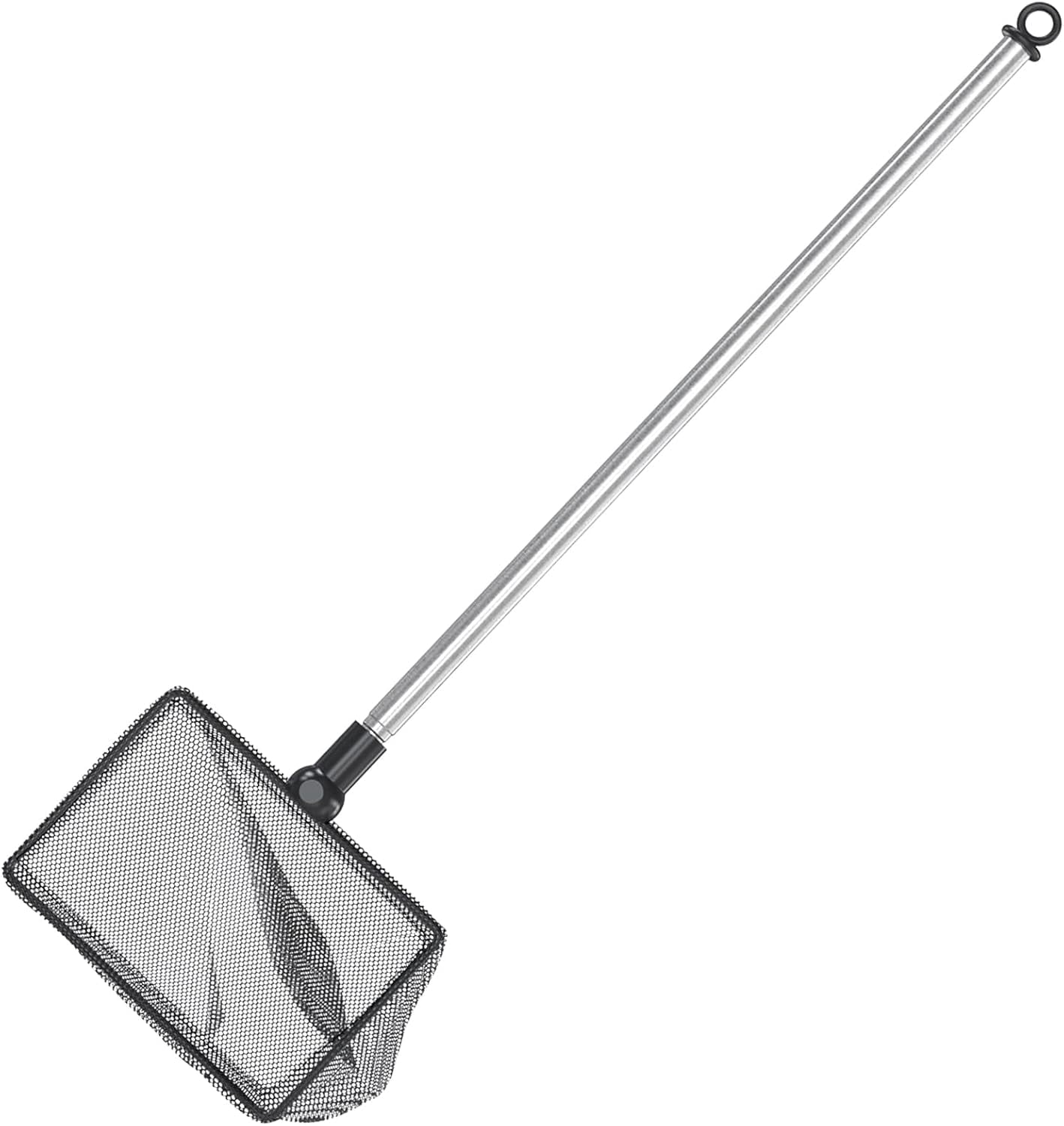 Extendable Aquarium Fish Net – 9 To 24 Inch Long Handle – Small Betta Tank, Pond, Koi Pool – Black Compact Design, Stainless Steel & Nylon