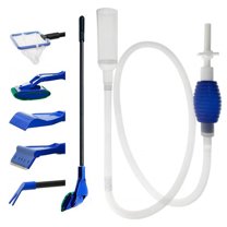 Aquarium Fish Tank Cleaning Kit Tools Algae Scrapers Set 5 in 1 & Fish Tank Gravel Cleaner - Siphon Vacuum for Water Changing and Sand Cleaner (Cleaner Set)
