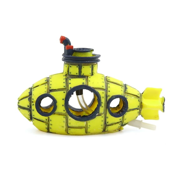 Aquarium Fish Tank Decoration Bubble Maker Yellow Spaceship Ornament 17x8x12cm