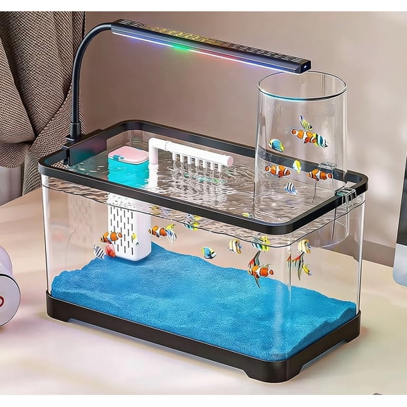 Aquarium Fish Tank Kit,  Gallon Betta Fish Tanks Starter Kit with Light and Filter, Blue Sand, Small Tropical Fish, Guppies, Goldfish