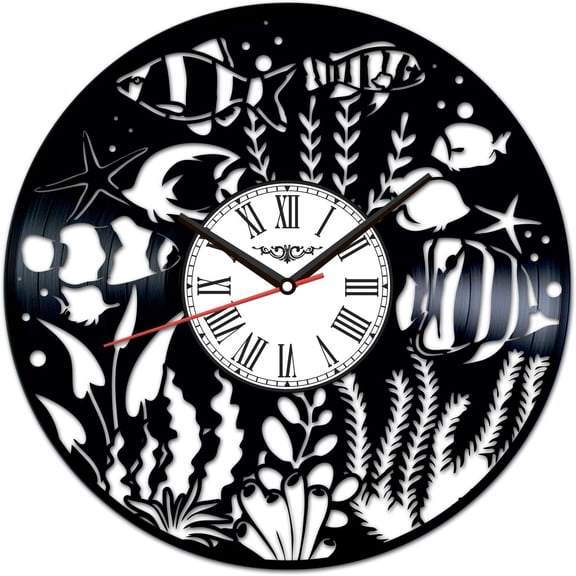 Aquarium Fish Vinyl Record Wall Clock Retro style Wall clock Silent Home Decor Unique Art Special Home Accessories Creative Personality Gift