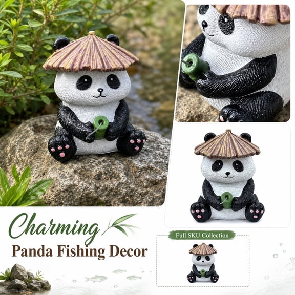 Aquarium Hanging Decor, Cute Garden Decor, Cute Panda Fishing Figurine, Small 2.5X2X2In Resin Statue, Perfect for Fish Tank Rim Display, Outdoor Patio Pond Edge, and Indoor Shelf