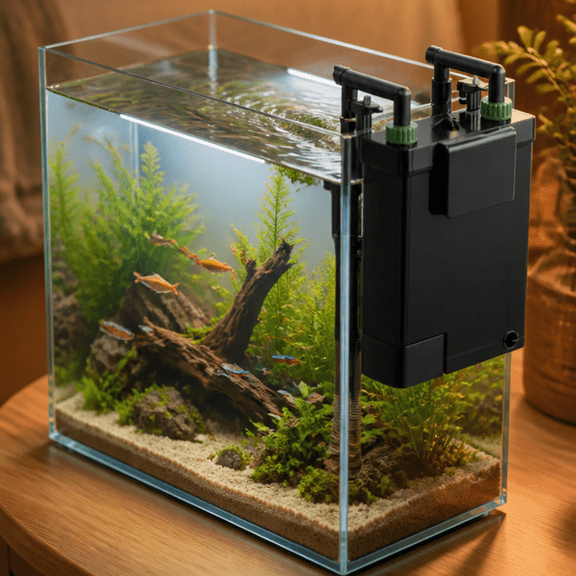 Aquarium Hanging Filter with 5W Power 300L/H Flow, Multi-Layer 3D Filtration & Anti-Backwash, External Hang-On Canister Filter for Fish Tanks Up to 30cm, Easy Setup for Small Aquariums